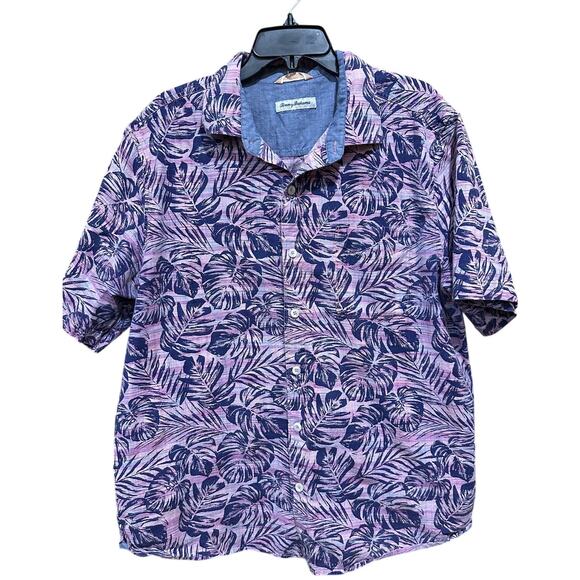 Tommy Bahama Shirt Mens XL Pink Blue Floral Camp Button Up Hawaiian Island - Picture 1 of 8